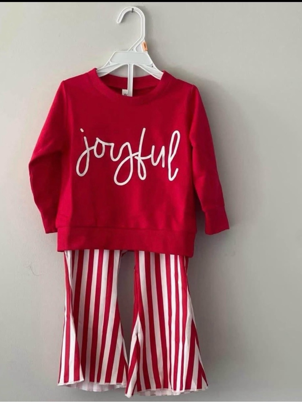 Joyful Red Kids Pajama Set - 'Joyful' Graphic Top & Striped Pants